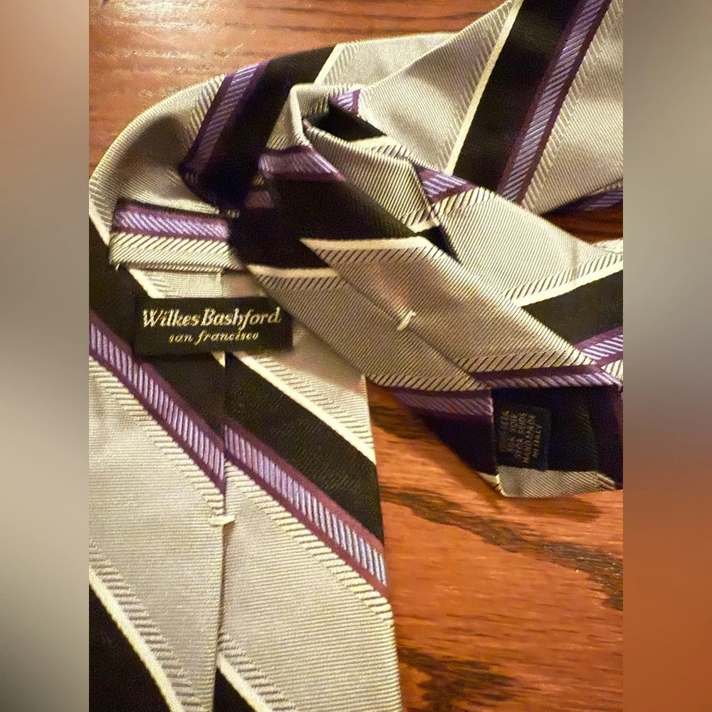 Wilkes bashford Purple and Black Striped Tie